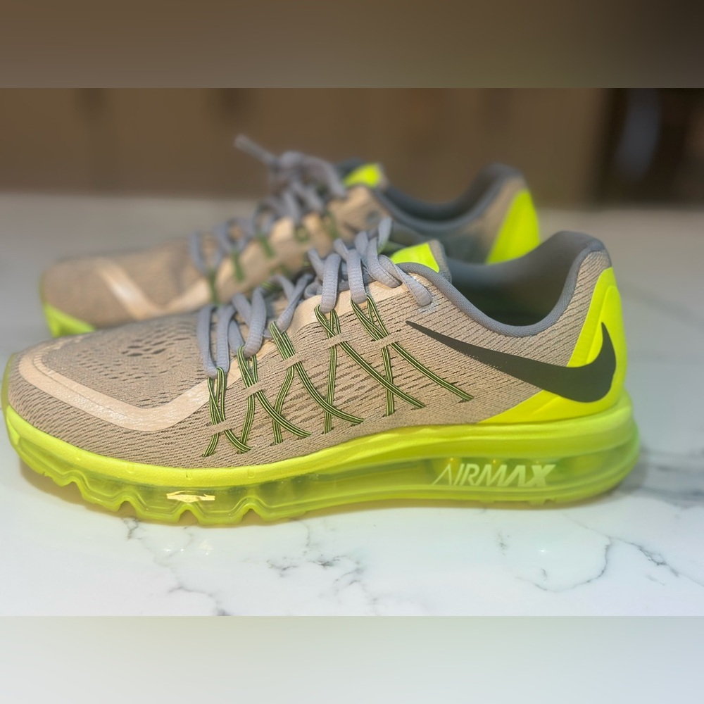 (B) Nike Air Max Gray and Neon Yellow Sneakers